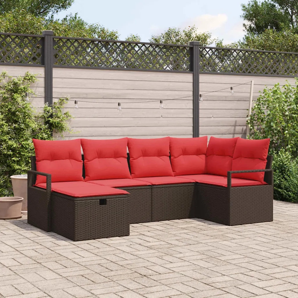 Set di divani con cuscino Marrone e Rosso polyrattan