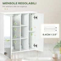 kleankin Armadietto Specchiera Bagno 2 Ante con Ripiani Aperti e Mensole Regolabili, 60x20x61cm, Bianco