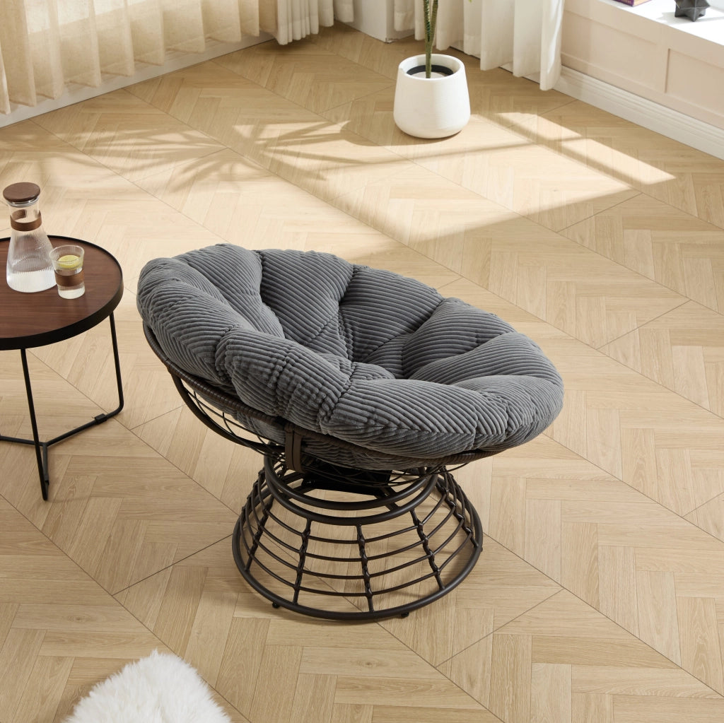 Poltrona Papasan girevole 360° con cuscino imbottito; ?92 x 67 cm; grigia