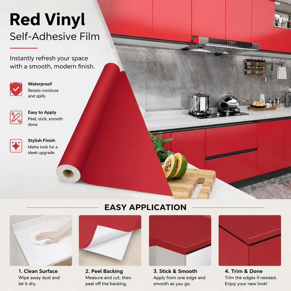 Self-adhesive Furniture Foil, Red, 500 X 90 Cm, PVC