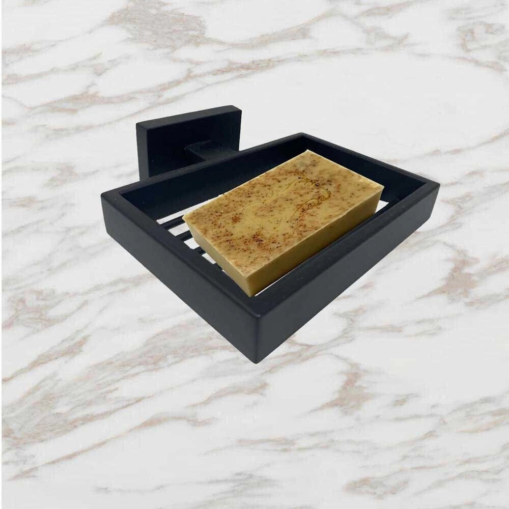 Trade Shop - Set Bagno Rettangolare Nero 6pz Porta Asciugamano Rotolo Bicchiere Spazzolino 87262 -