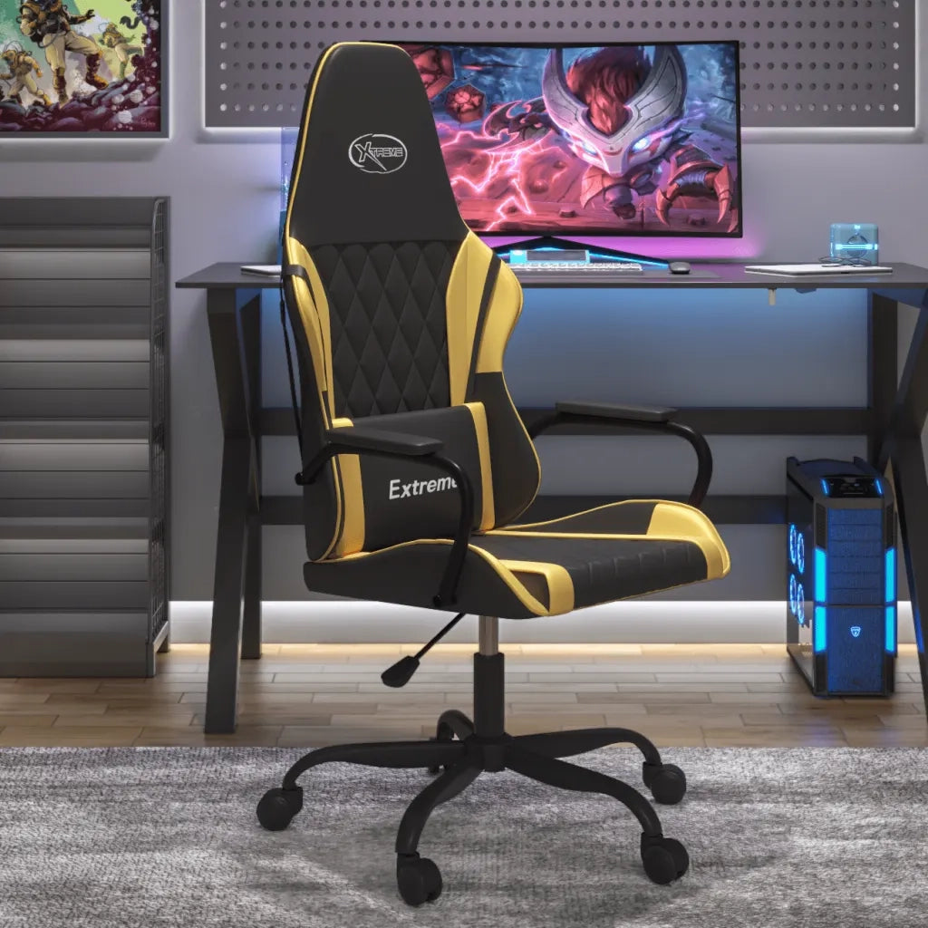 Sedia da Gaming | Sedia da e-sports Massaggiante Nero e Oro in Similpelle