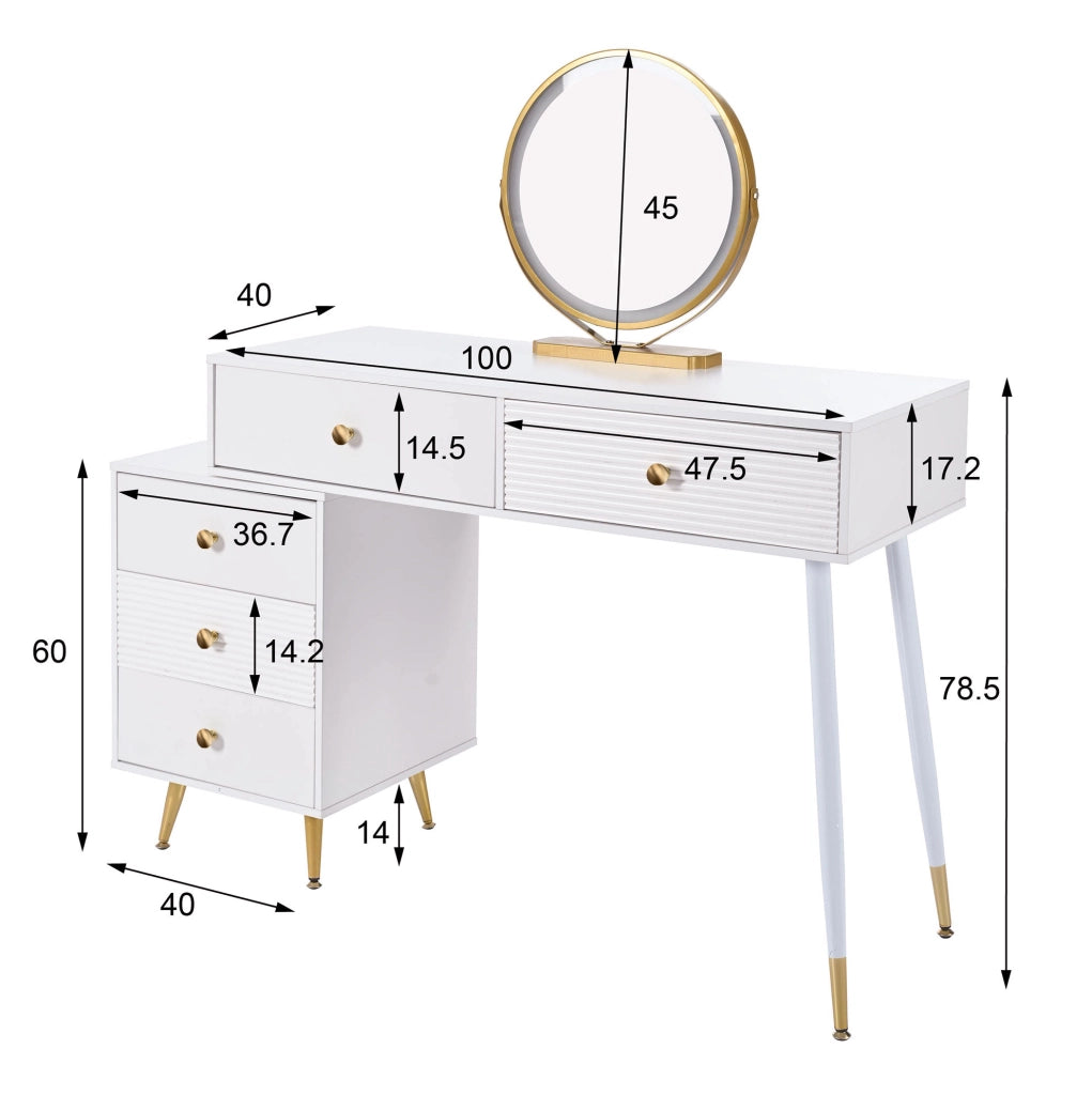 Toeletta ULEVR 100x40x78 cm con specchio LED touch e mobile laterale flessibile, bianca