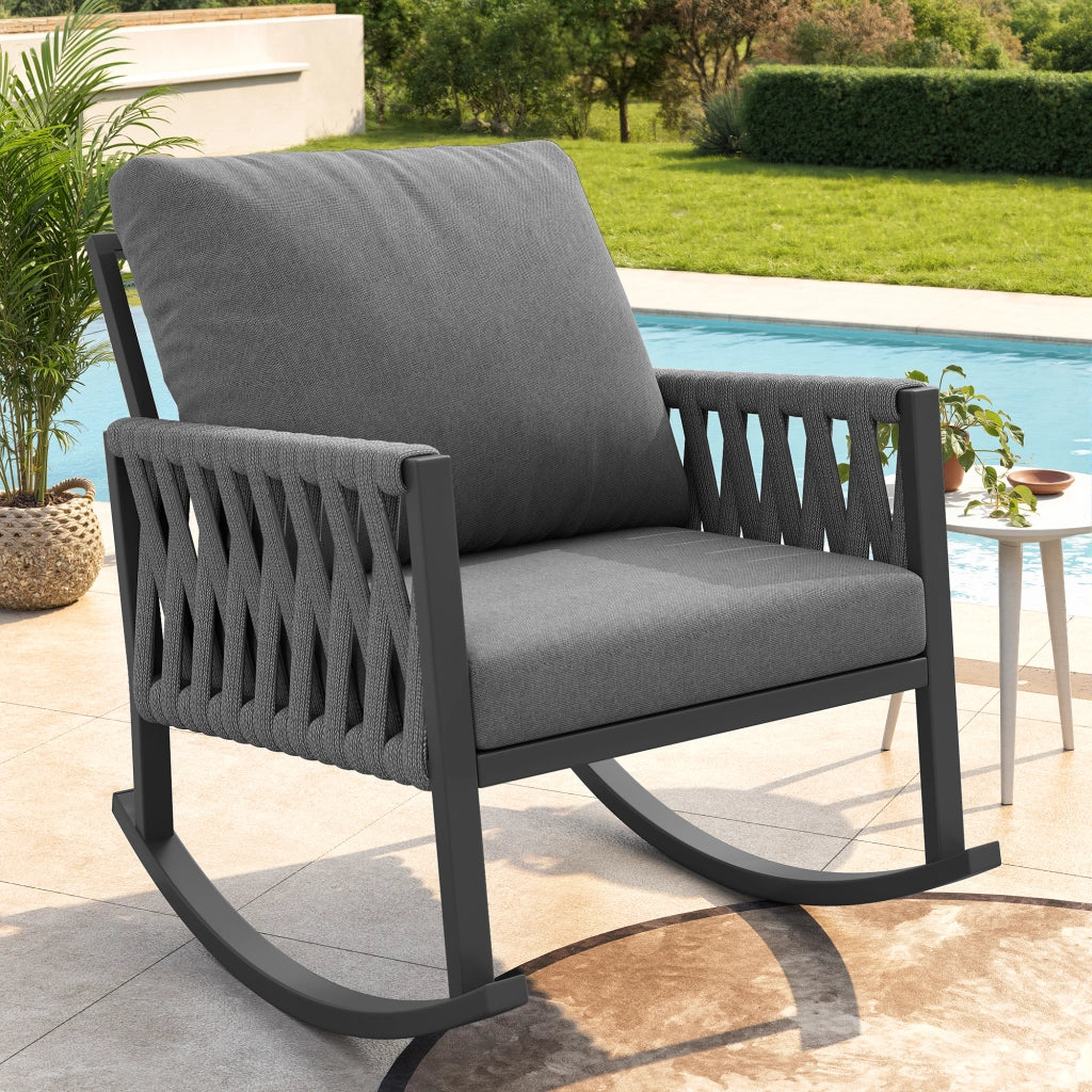 Sedia a Dondolo da Giardino con Cuscini ¨C MINIMAL ¨C Polyrattan, Metallo, Esterno