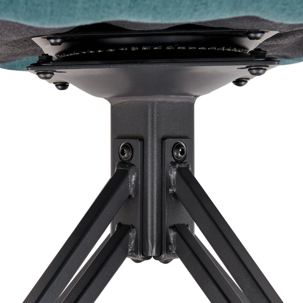 Set di 2 sedie da pranzo girevoli in tessuto blu foglia di tè con braccioli e schienale in metallo nero con gambe in stile retrò