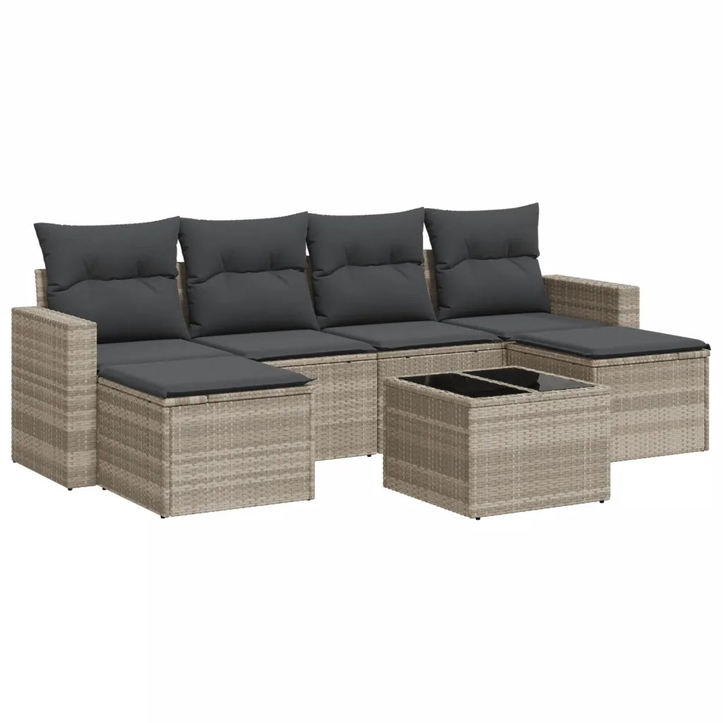 Set Divani da Giardino 7pz con Cuscini Grigio Chiaro Polyrattan