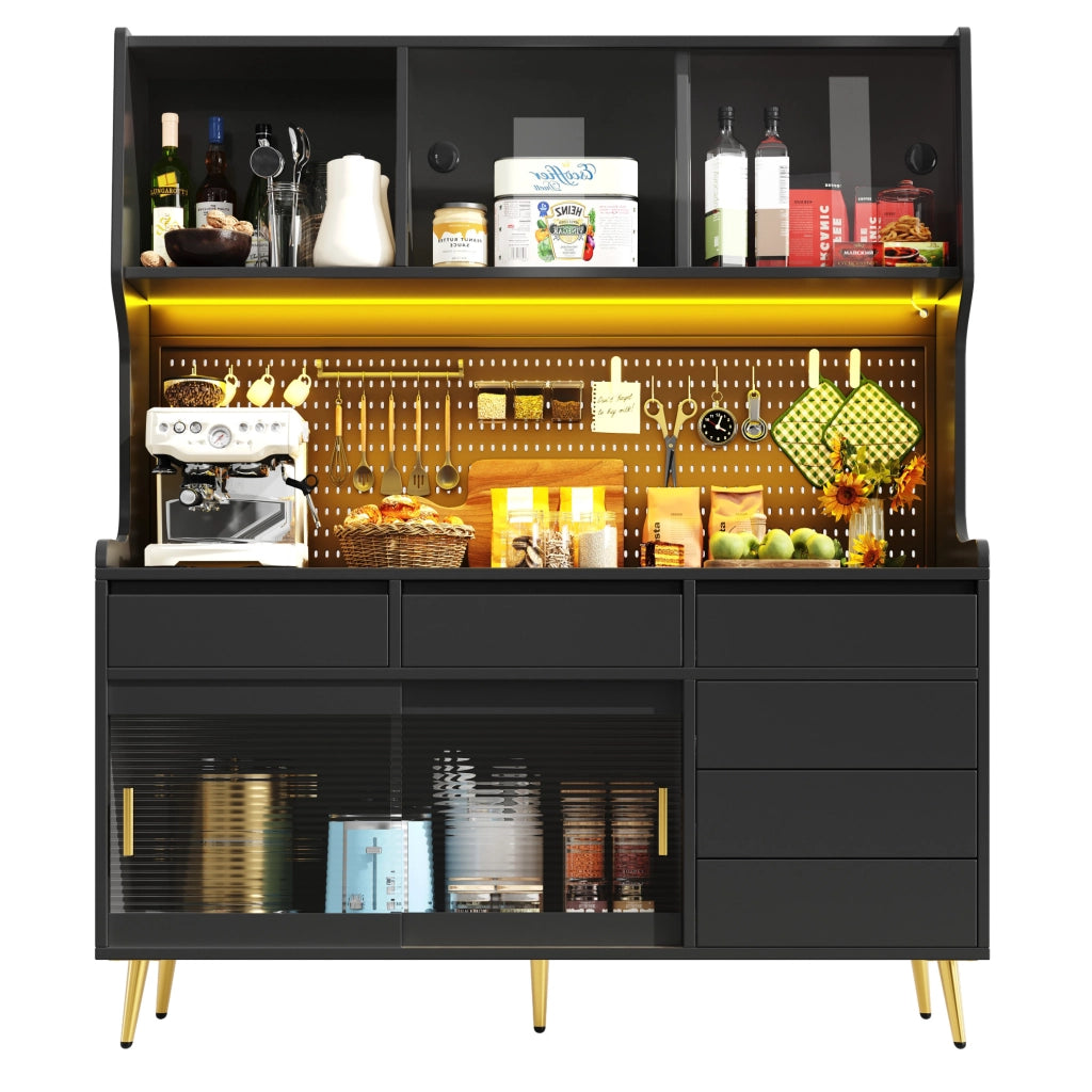 Credenza alta nera 145x39x171 cm con LED controllabili tramite app