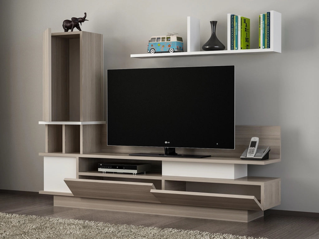 Mobile TV in legno "Como" con mensola a muro - 149 x 31 x 117 cm - Grigio chiaro
