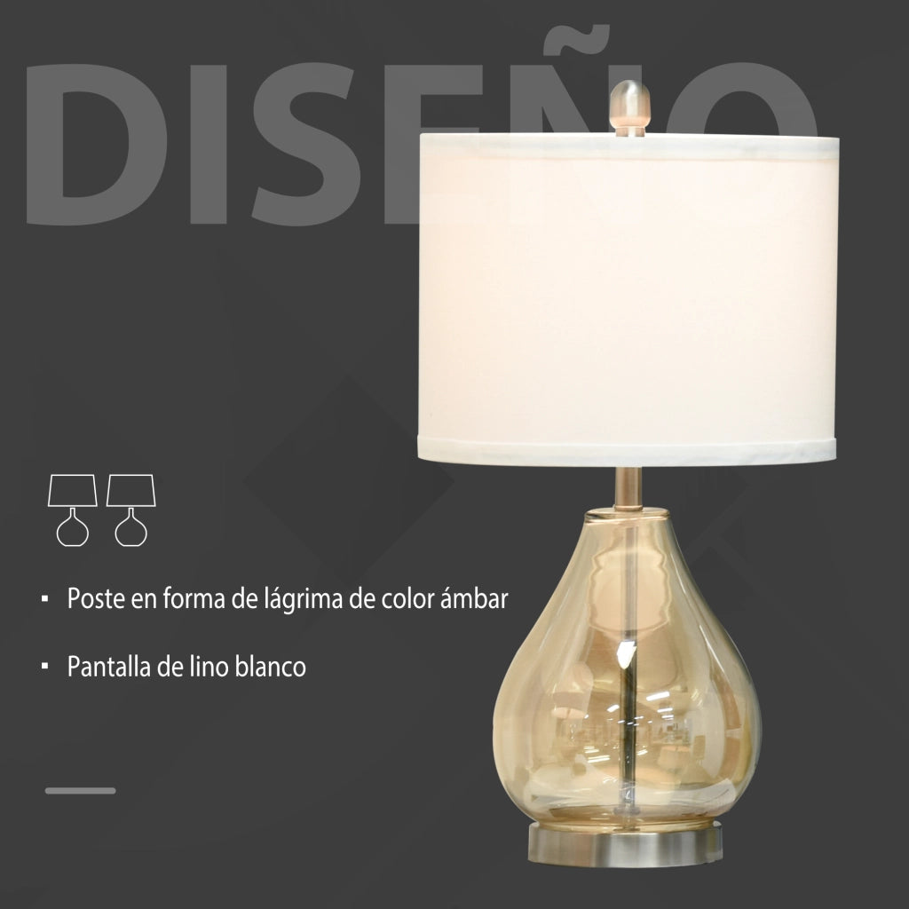 Lampada da Tavolo Set 2 Pezzi ¨C Xylo ¨C Paralume Lino E27 Bianco ?30x56cm