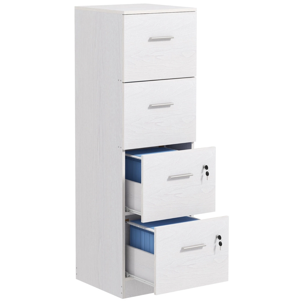 Armadio a 4 Cassetti con Serrature ¨C Zephmum ¨C Legno 40x42x131 Bianco