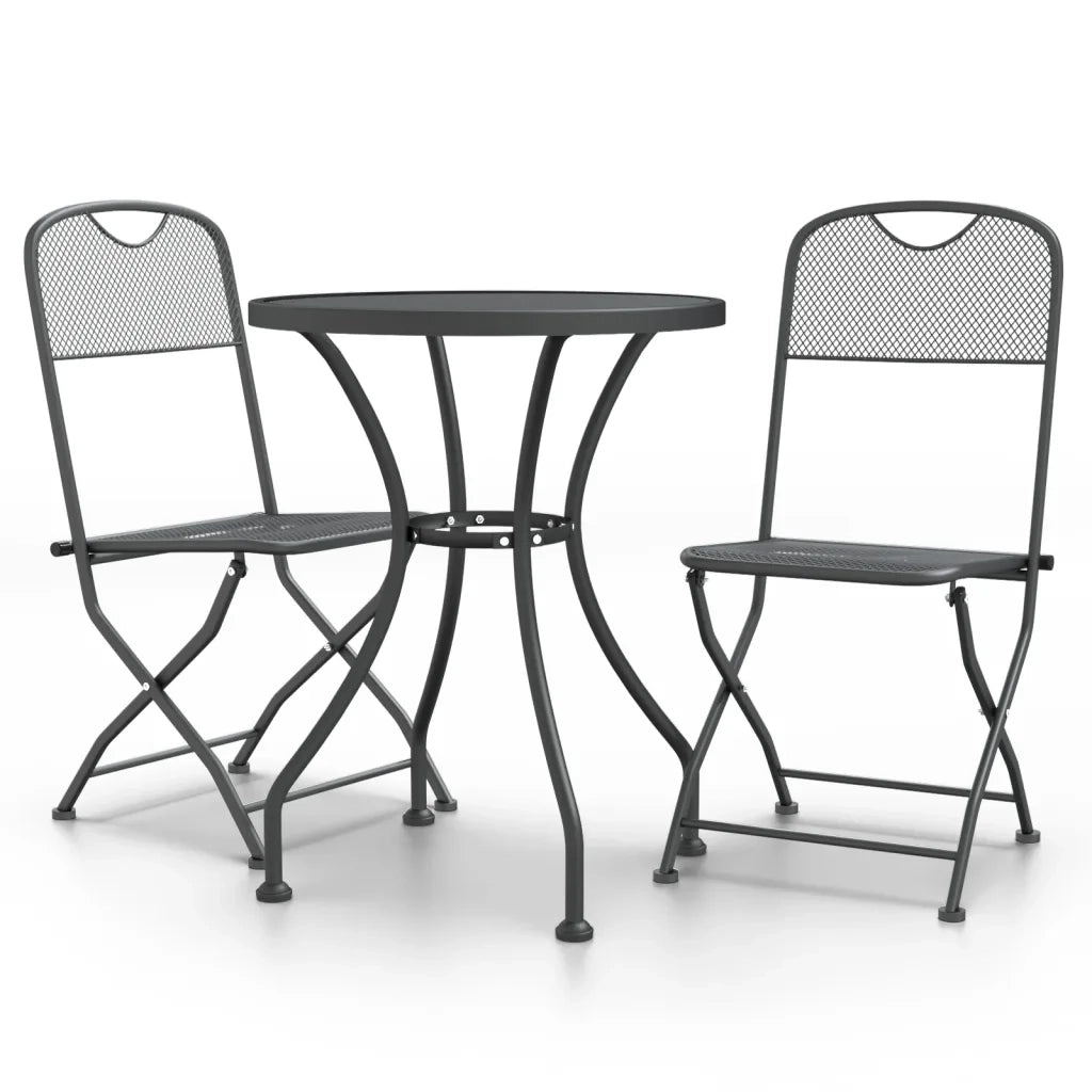 Set da Pranzo per Giardino 3pz Rete Metallica Espansa Antracite 3084707