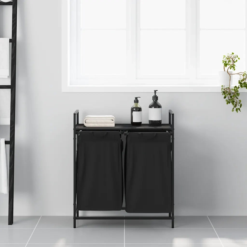 Cesto per la Biancheria 2 Scomparti con Ripiano Rovere Nero CFW5021693