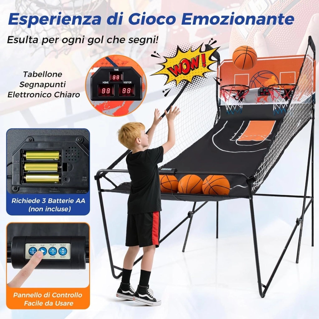Macchina da Pallacanestro Elettronica Pieghevole, Gioco da Arcade Basket con 8 modalità di Entusiasmanti, Punteggio Elettronico & Effetti Sonori, Gioco Arcade Basket a Doppio