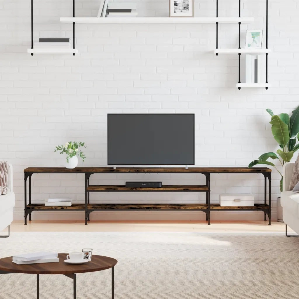 Mobile TV | Armadietto TV | Mobile Porta TV Rovere Fumo 201x35x45 cm in Legno Multistrato e Ferro