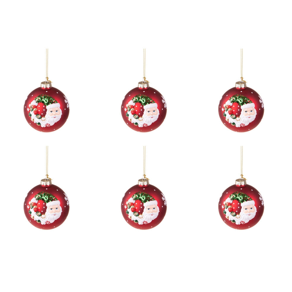 Palline con Babbo Natale e Fiocco di Neve Rosse Formato: 80 mm