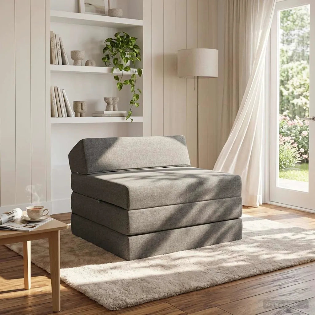 Divano Letto Pieghevole Grigio Chiaro 200 x 70 x 10 cm Tessuto 900017