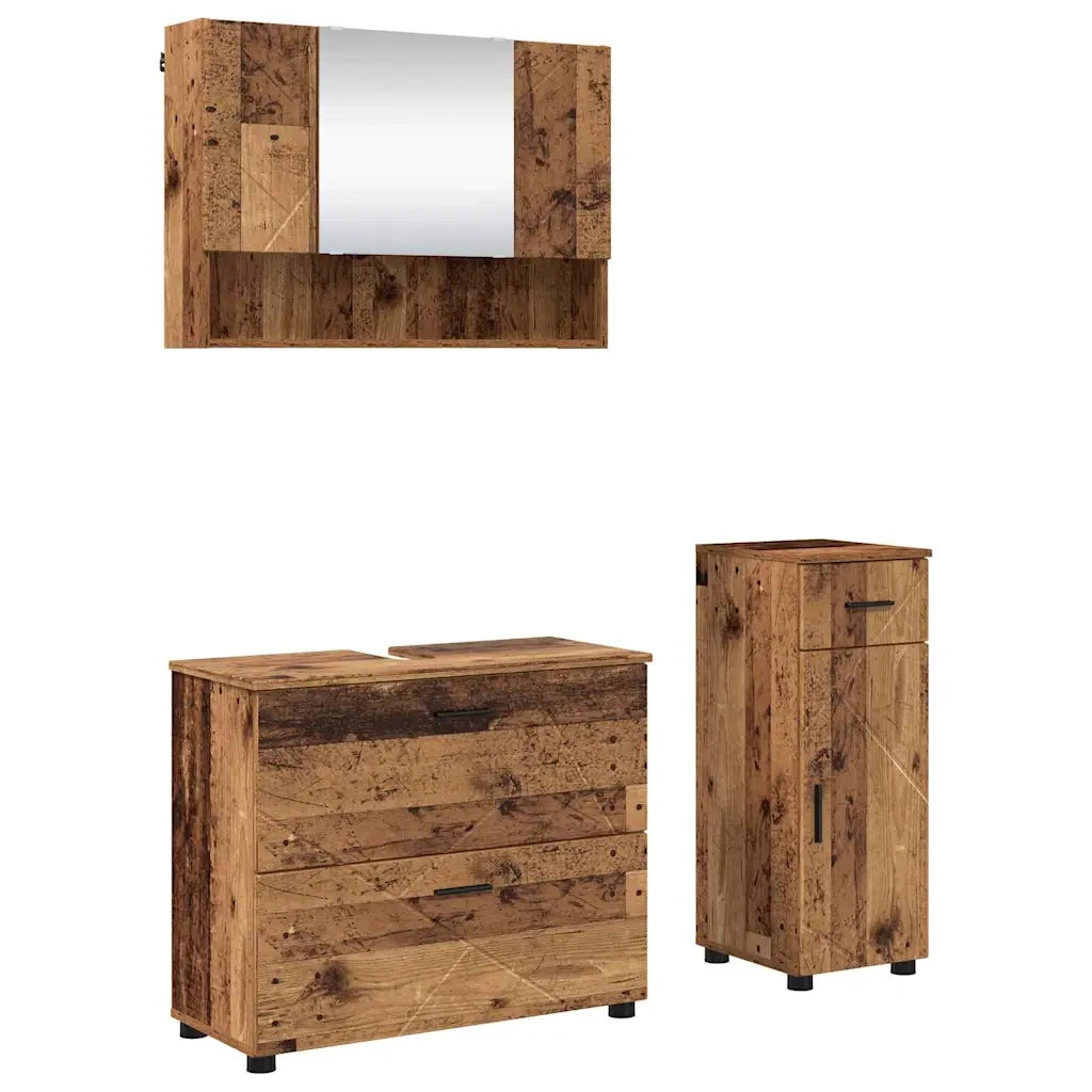 Set di mobili per il bagno con cassetto 3 pcs Legno vecchio 3393041