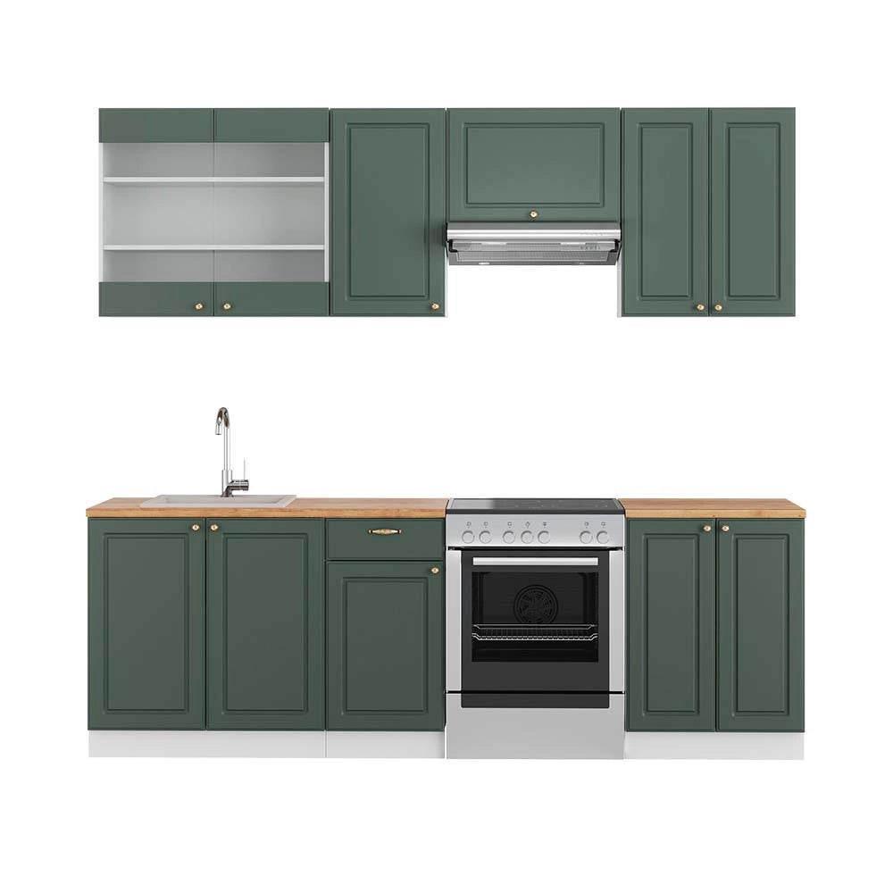 Cucina componibile Fame-Line Verde-oro rustico/Bianco 240 cm, PL Rovere Vicco