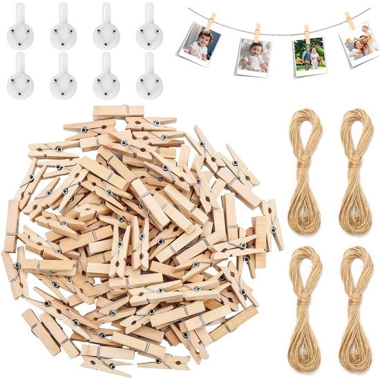 Set di pinze in legno mini - 200 pezzi - legno naturale - attività di creatività
