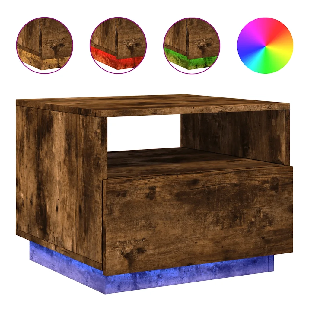 Tavolino da Soggiorno con Luci LED-Tavolino da Salotto-Tavolo Rovere Fumo 50x49x40 cm