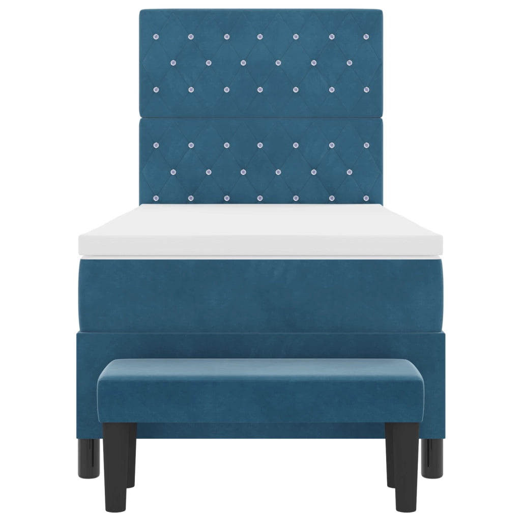 Letto con Box Spring con Materasso & Panca Blu Scuro 90x200 cm Velluto