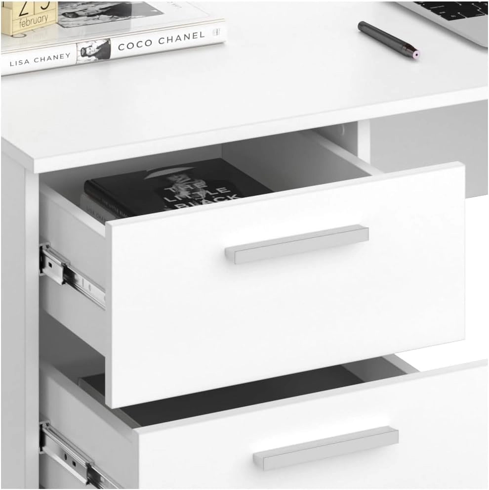 Scrivania Nico, Bianco, 137 x 60 cm, adatto come postazione di lavoro e combinabile con sistemi di scaffalature