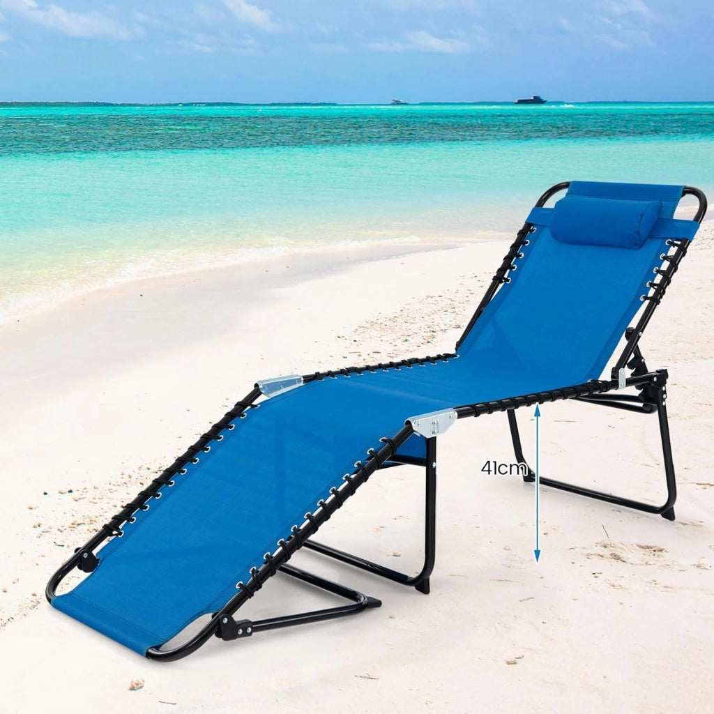 Set di 2 Sdraio Pieghevole Multiuso con Schienale e Poggiatesta Regolabili, Tasca Laterale e Capacità di Carico Fino a 150 kg, Ideale per Giardino, Campeggio e Spiaggia