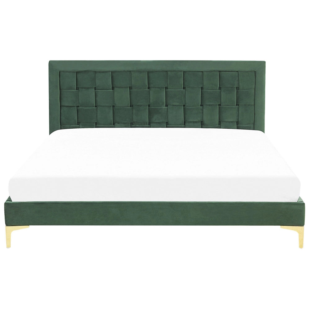 Letto imbottito 180 x 200 cm verde testiera velluto gambe dorate