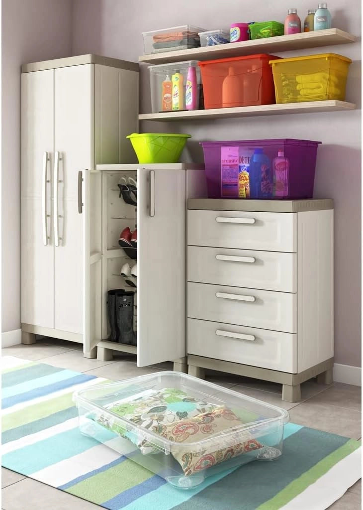 Armadio da Esterno 2 Ripiani 65x45x97H cm in Plastica Keter Excellence Basso Beige/Tortora