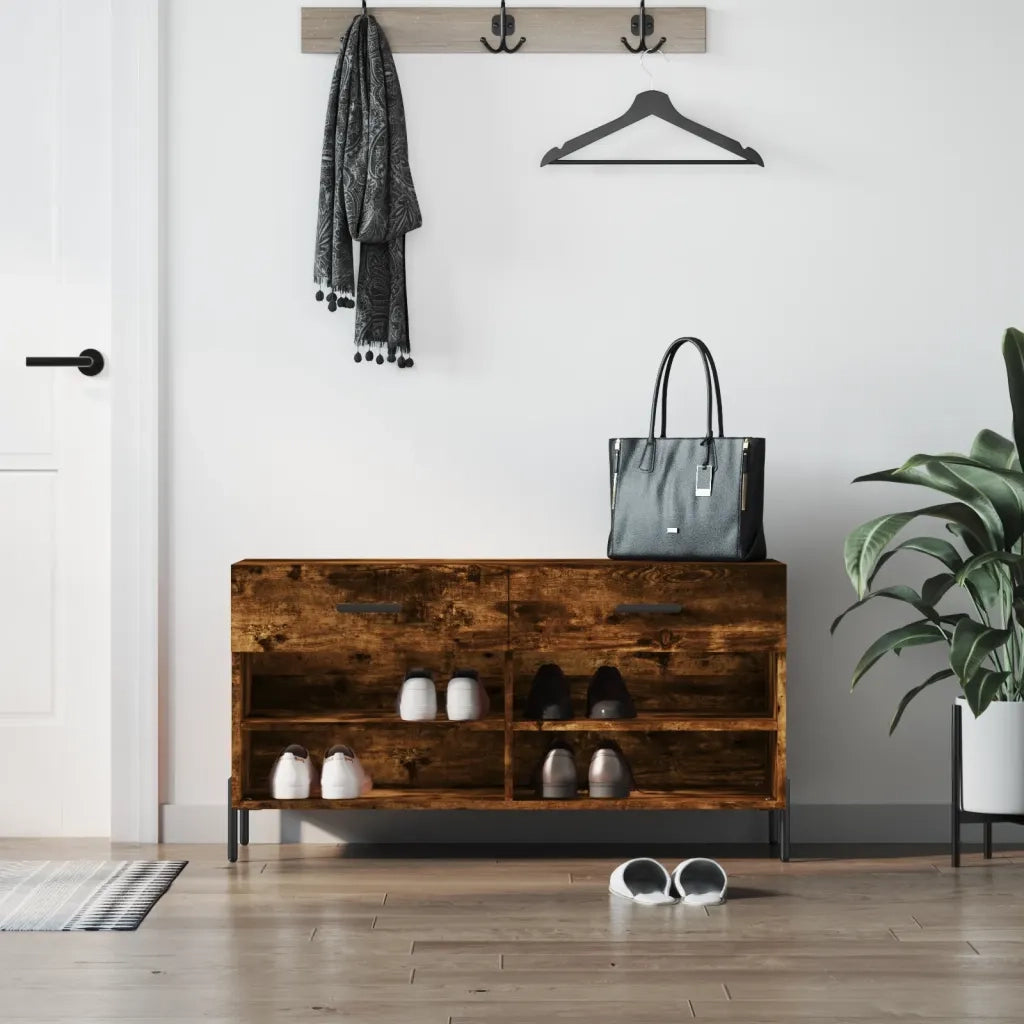 Panca Porta Scarpe | Scarpiera | Mobile per scarpe Rovere Fumo 102x35x55 cm Legno Multistrato