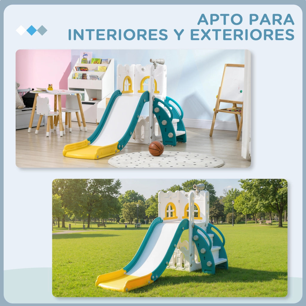 Set Gioco 5 in 1 con Scivolo Canestro Telescopio Scaletta ¨C Xylo ¨C Giallo e Verde