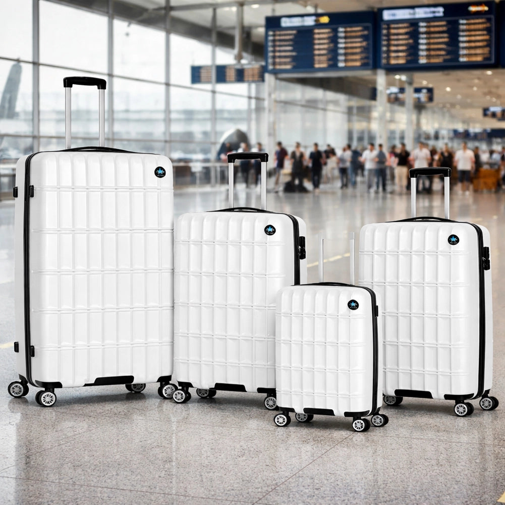 Set 4 Valigie Rigide e Resistenti Varie Misure Trolley Viaggio con Ruote Easy Roll Bianco