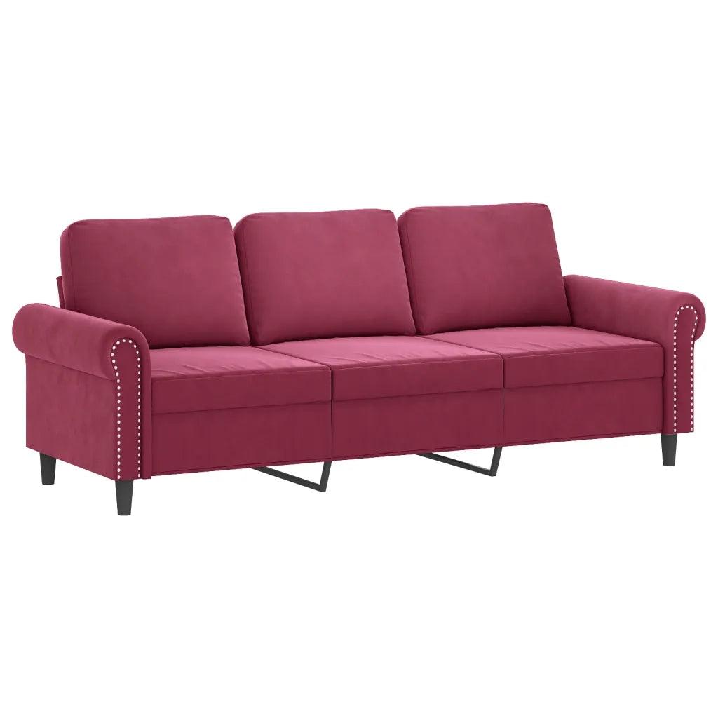 Set di Divani 4 pz con Cuscini Rosso Vino in Velluto