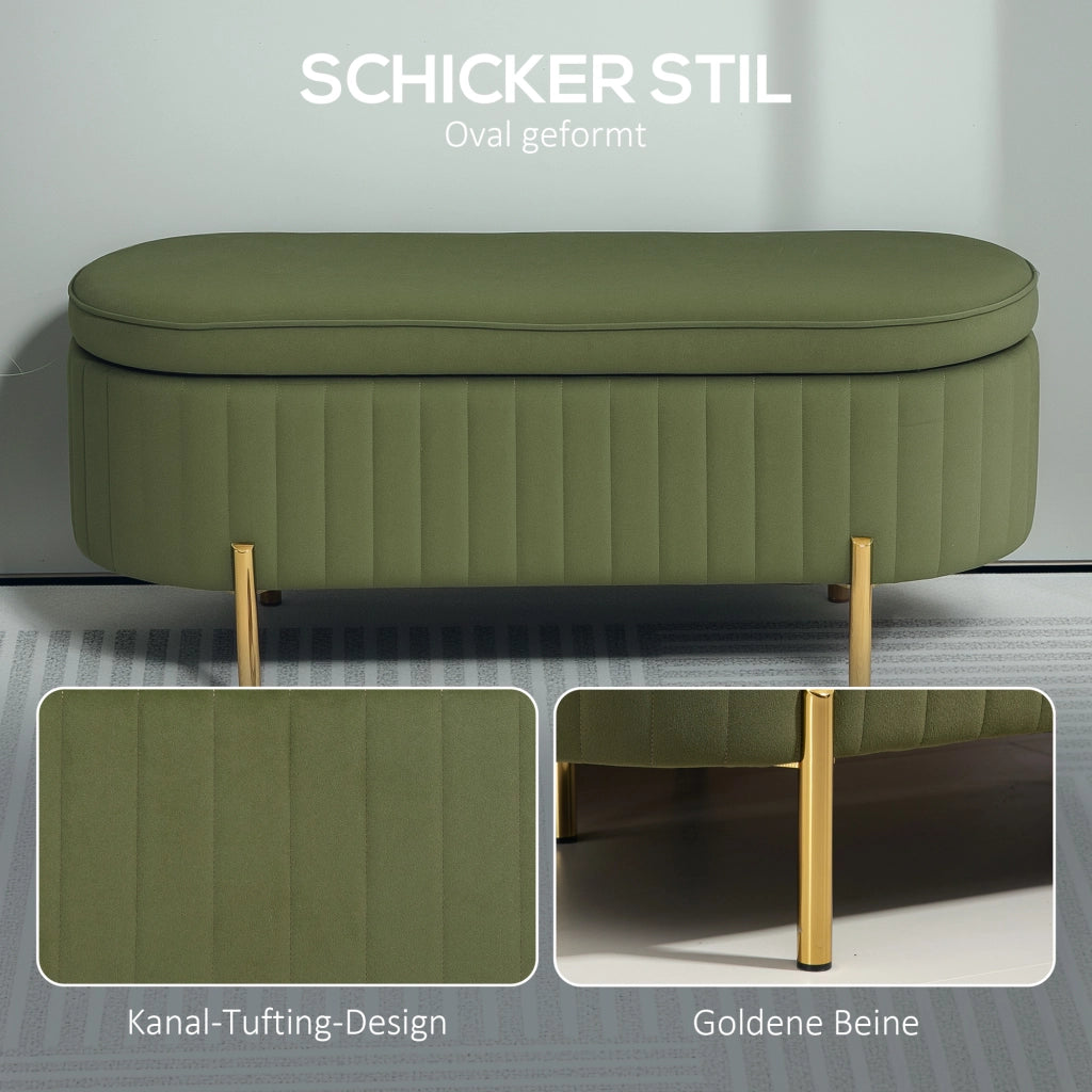Panca contenitore con coperchio ribaltabile ¨C Xylo ¨C tessuto verde scuro struttura metallo oro