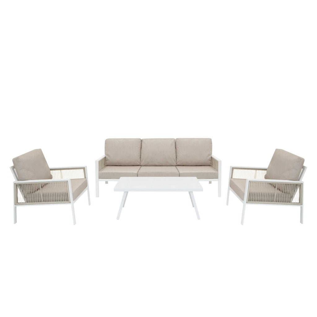 Set Mobili da Giardino 4pz Alluminio Bianco con Cassapanca Rattan Nera 582L