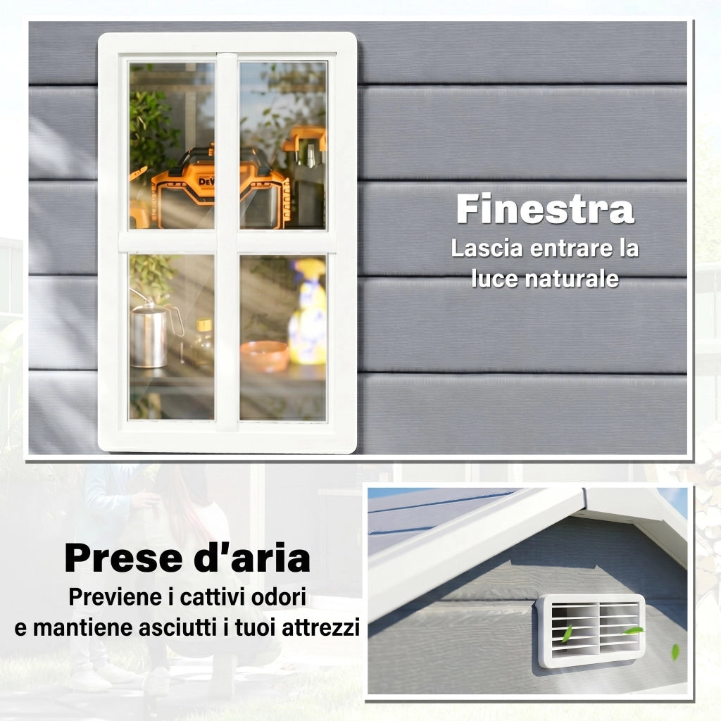 Casetta da Giardino ¨C zephmum ¨C Grigio, PP e Alluminio, 183x134x210 cm