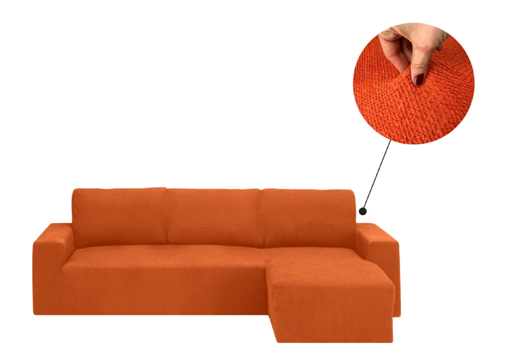 Copridivano Con Penisola Chaise Longue Tinta Unita Arancio Mod Capri - Destra - Arancio