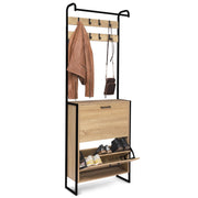 IDMarket - Mobile da ingresso, appendiabiti e scarpiera 2 ante di design industriale DETROIT
