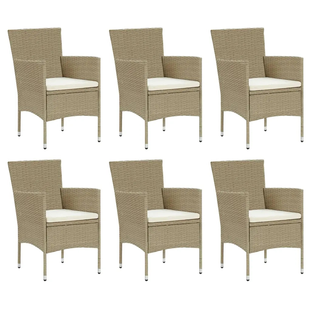 Set Pranzo da Giardino 7 pz con Cuscini in Polyrattan Beige cod mxl 43700