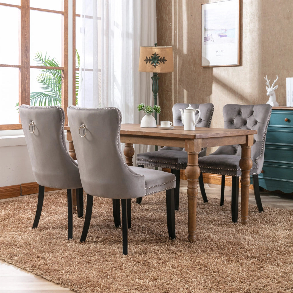 Sedie da Pranzo Imbottite in Velluto con Gambe in Legno Massello ¨C MINIMAL ¨C Set 2 Pezzi, Grigio