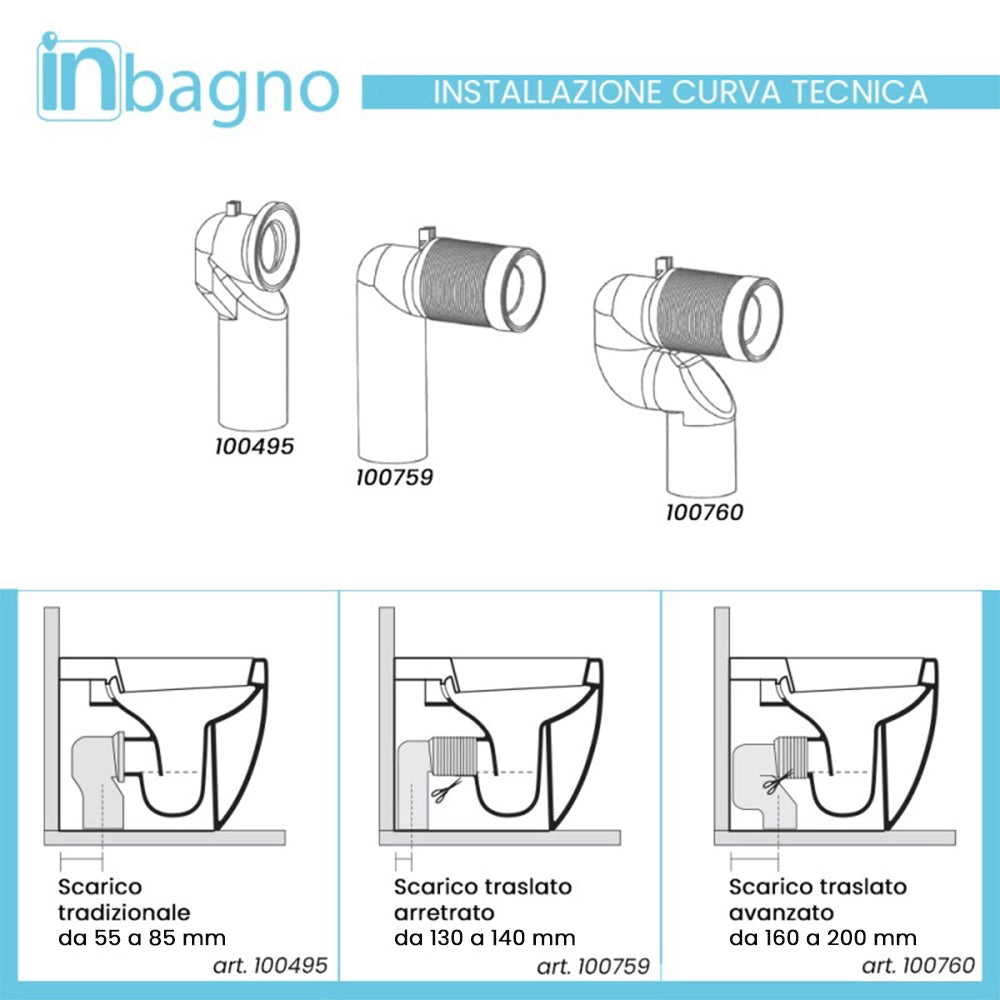 Wc filomuro Rimless Mirto con scarico traslato a pavimento o a parete