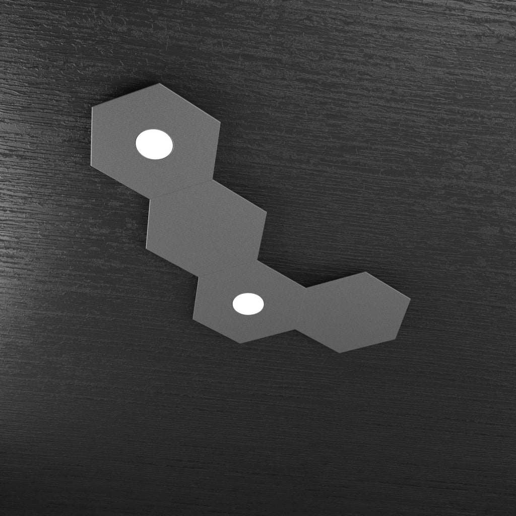 HEXAGON APPLIQUE-PLAFONIERA 2 LUCI + 2 DECORATIVO GRIGIO ANTRACITE 1142-2L2D-GA