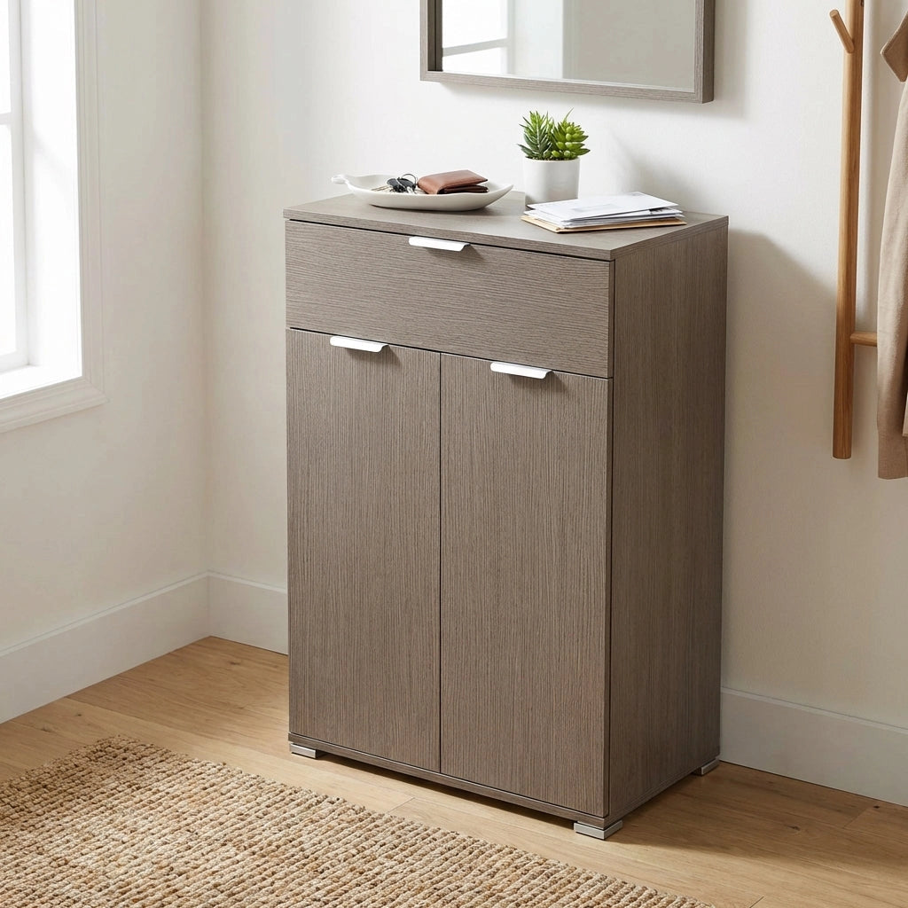 Armadietto da Bagno con due ante e un cassetto in Legno Composito cm 60x38x103 - SILAS