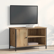 Mobile TV  in rovere artigianale 80x40x50 cm in legno ingegnerizzato e acciaio