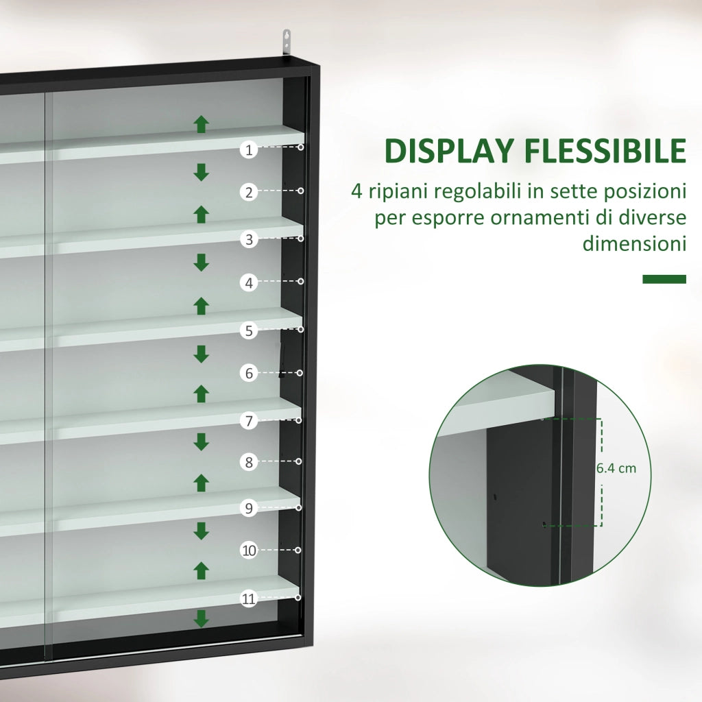Armadio a 5 Ripiani Regolabili con Ante in Vetro ¨C Minimal ¨C 80x9.5x83 cm, Bianco e Nero