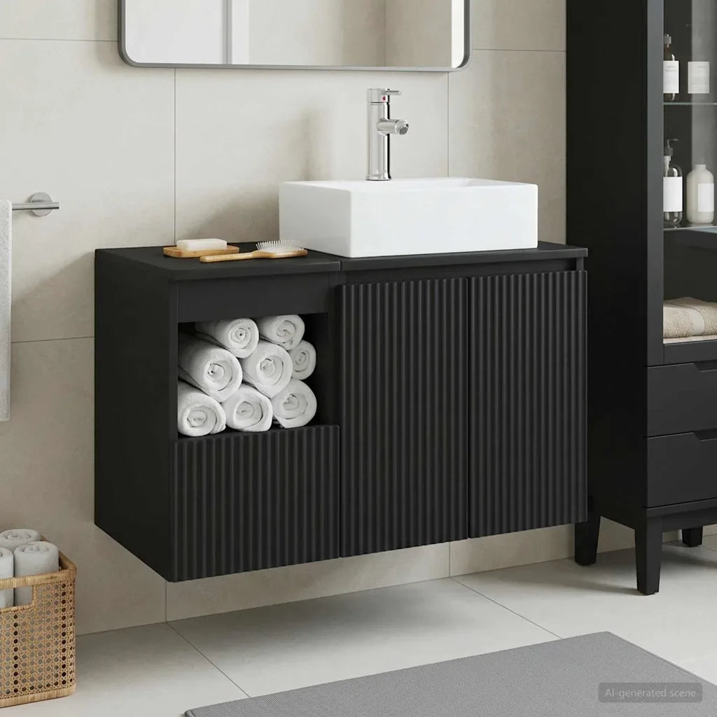 Set di mobili per il bagno 2 pz Nero Legno ingegnerizzato 3404055