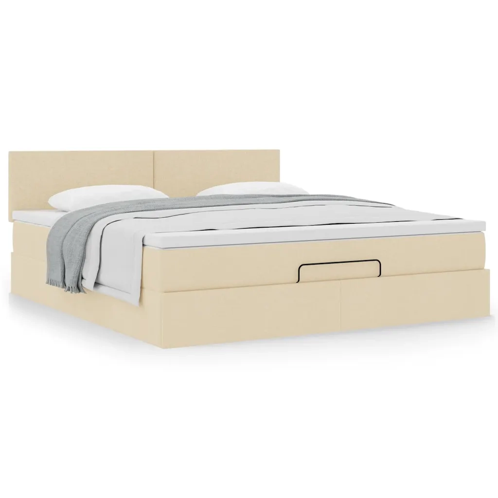 Struttura Letto Pouf con Materasso Crema 160x200 cm in Tessuto 3311392