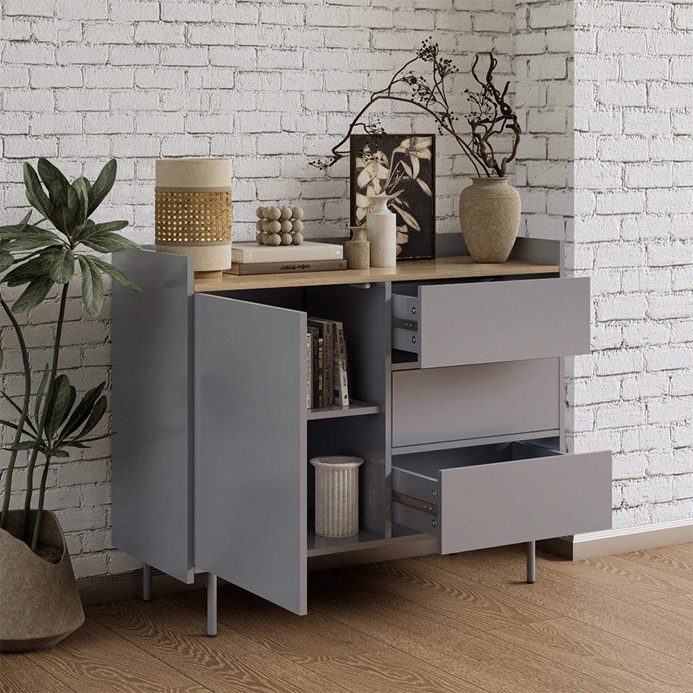 Vicco Cassettiera per camera da letto Grigio/quercia 100 x 82 cm con 3 cassetti e 1 anta