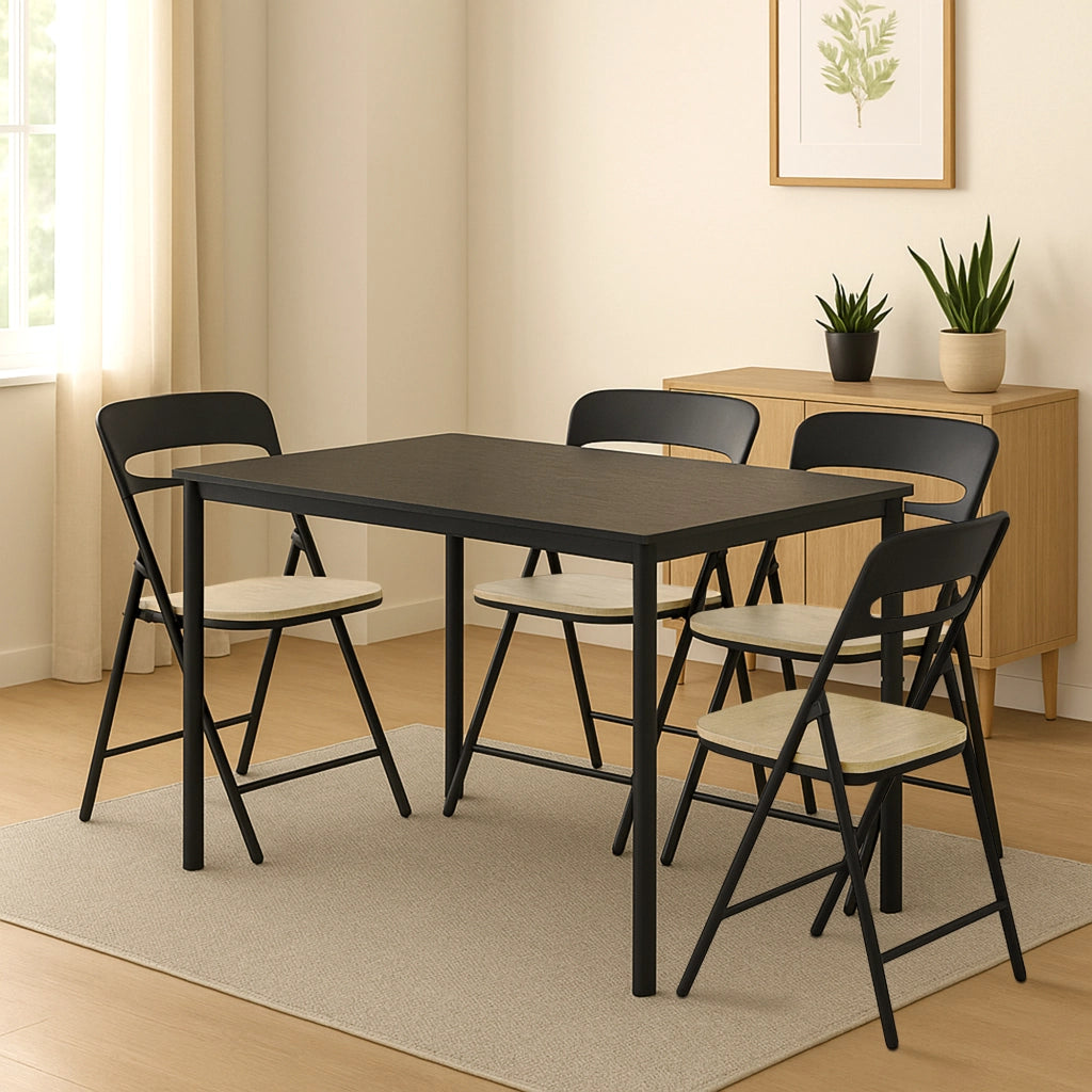 Set di 4 Sedie Pieghevoli Moderne Struttura in Metallo Verniciato a Polvere, Seduta in Legno e Schienale in Polipropilene Eleganti, Resistenti e Confortevoli,Portata 120 kg Naturale