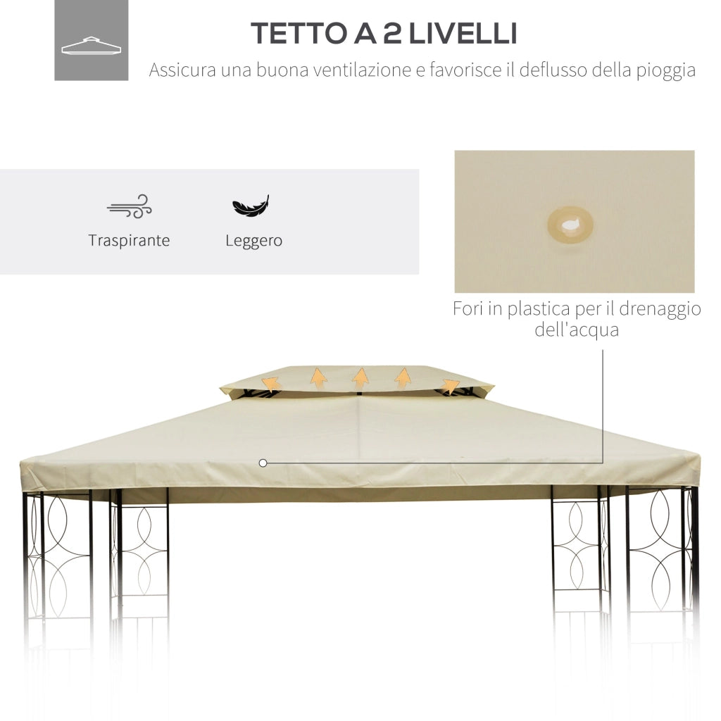 Tetto di Ricambio Impermeabile per Gazebo da Giardino Doppio Tetto 3x4m